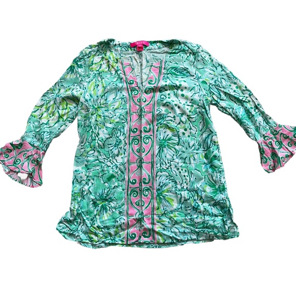 LILLY PULITZER Keona Tunic Hopelessly Devoted Engineered Tunic Size XS Pretty - Picture 2 of 8